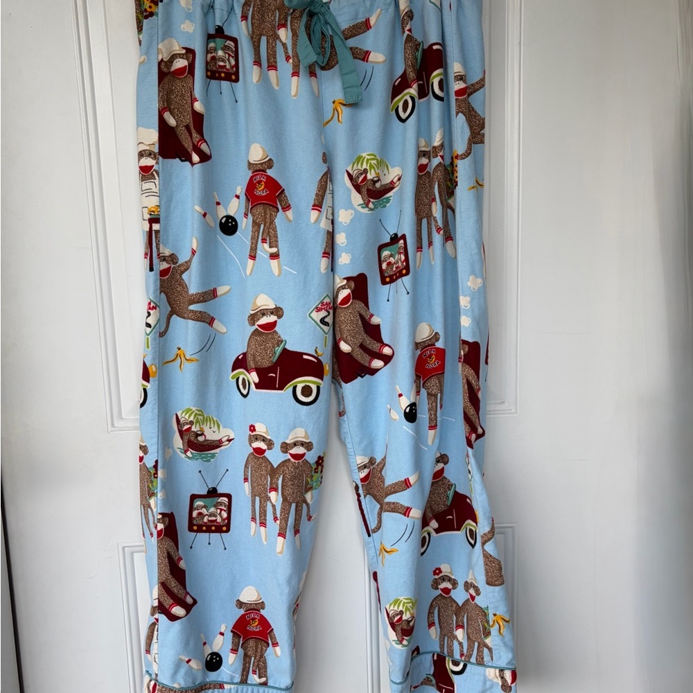 •Nick & Nora• Sock Monkey Pattern Pajama Set - Size Large - Picture 8 of 13